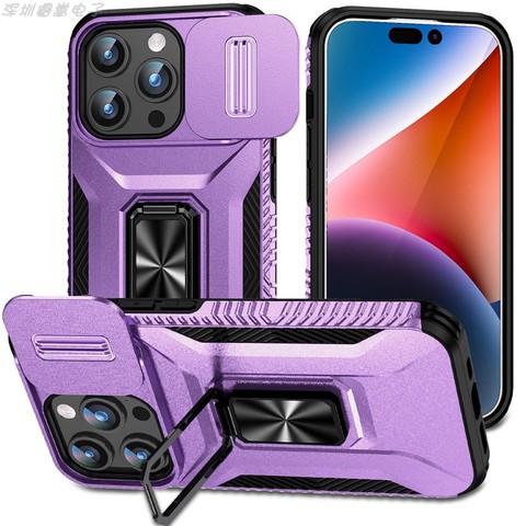 Purple — Armor Drop Resistant Tough Shockproof Metal Kickstand Folding Stand Airbag 4 Corner Shock Absorbing 15, 15 Plus, 15