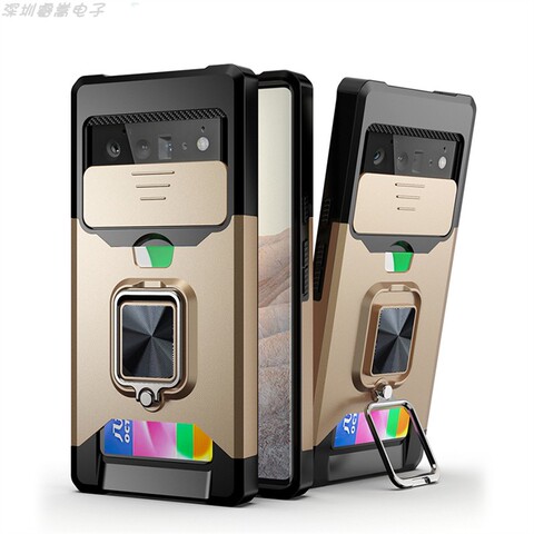 Gold — Sliding Lens Tough Shockproof Kickstand Function Airbag 4 Corner Shock Absorbing 8, 8 Pro Google Pixel Phone Case