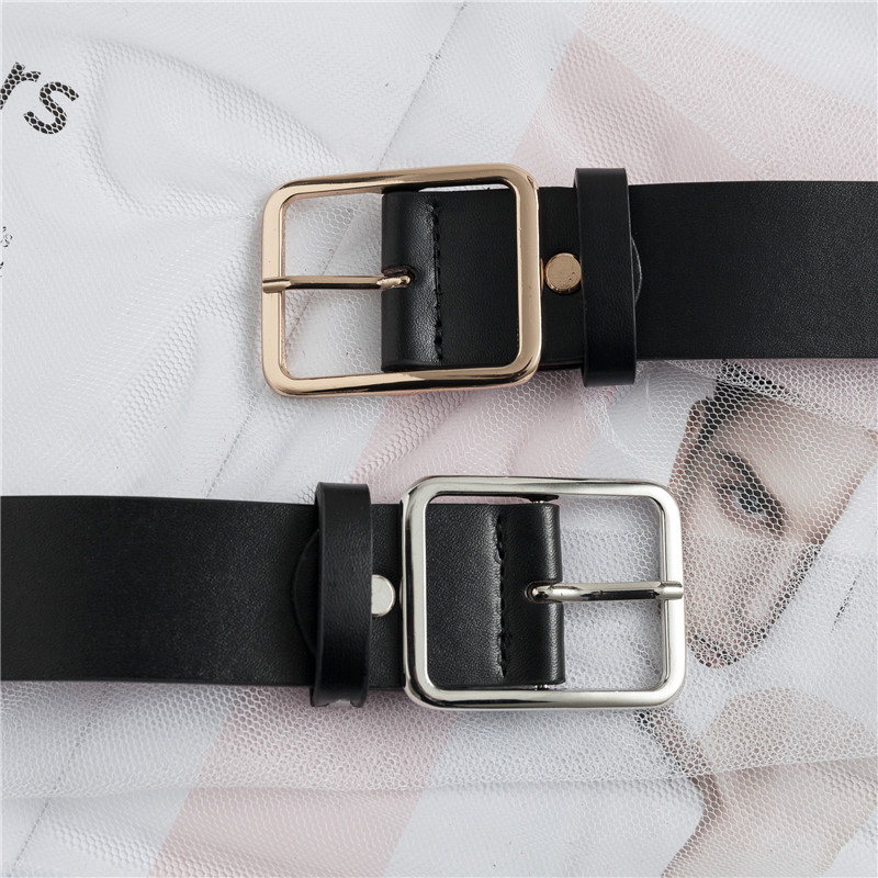 couple Japanese retro square buckle belt girl chic simple black belt Korean version of men's trousers pu belt tide
