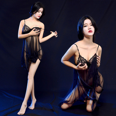 女式内衣透明性感透明吊带露背蕾丝极度诱惑网纱睡裙大码女家居服-淘宝网