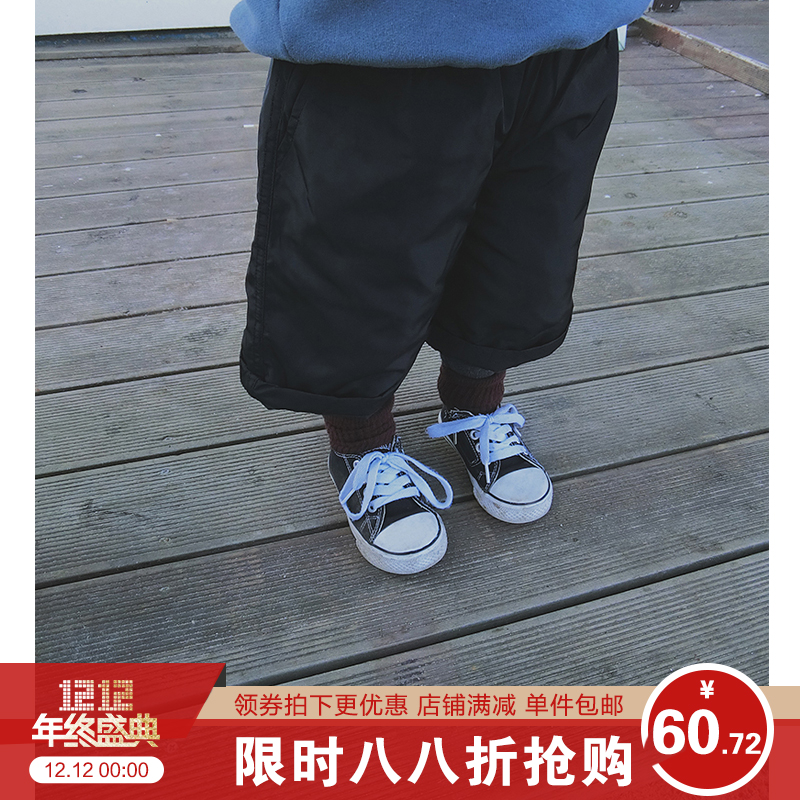 秋鼕季新款男女童嬰兒女寶寶牛仔背帶兒童長加厚夾棉保暖棉闊腿褲
