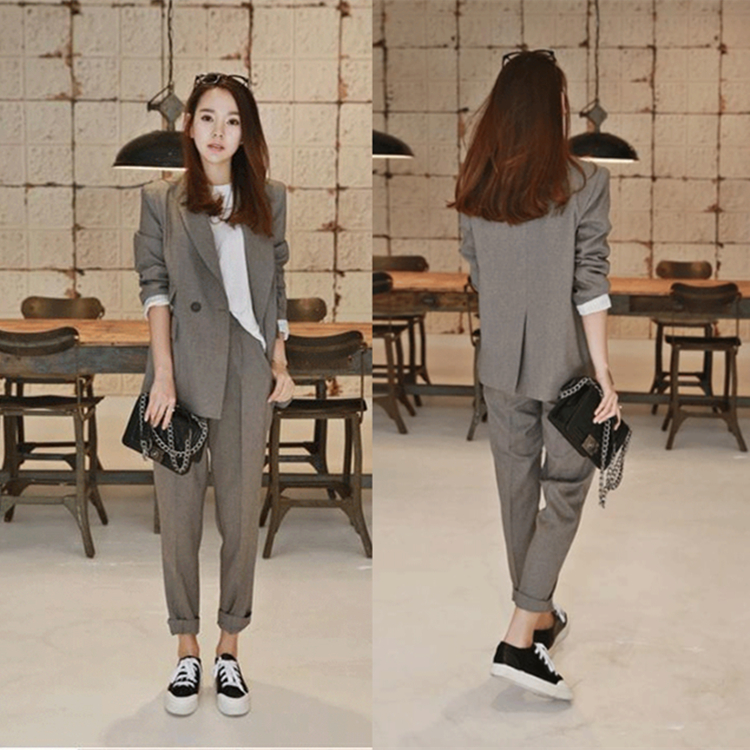 小西裝套裝女2017春秋韓國時尚顯瘦寬松西服套裝女長褲氣質兩件套