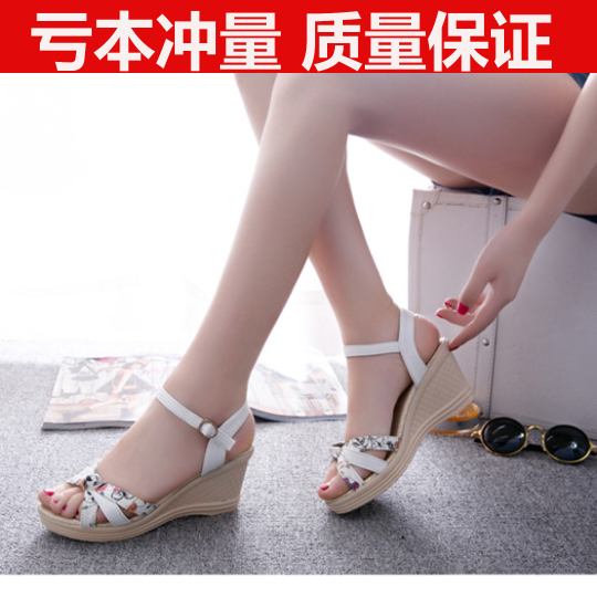 2016夏季新款時尚甜美韓版一字搭扣防水臺高跟魚嘴坡跟涼鞋女鞋子