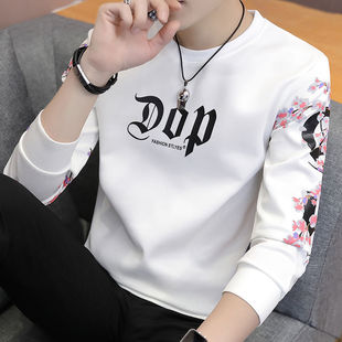 秋季新款圆领长袖T恤男时尚休闲青年学生韩版印花潮卫衣男士上衣