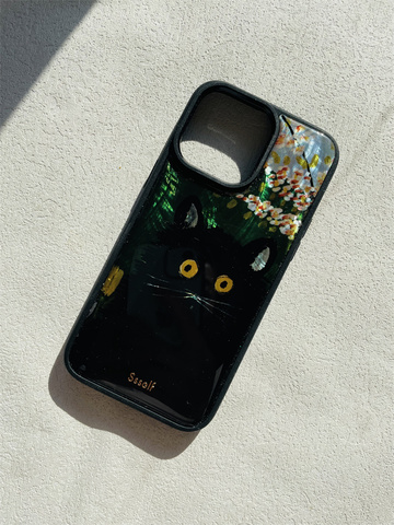 Ssself Artsy Black Cat Unique Bead Wrist Lanyard Strap 14, 13, 12 iPhone Case