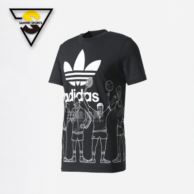 Adidas阿迪达斯三叶草男款棉运动休闲涂鸦嘻哈短袖T恤B