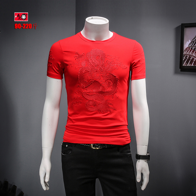 les hommes chinois de style d'été de broderie fleur t-shirt de gros rouge à manches courtes robes xxl bob l'éponge demi-manches t-shirt en coton les hommes chinois de style d'été de broderie fleur t-shirt de gros rouge à manches courtes robes xxl bob l'éponge demi-manches t-shirt en coton