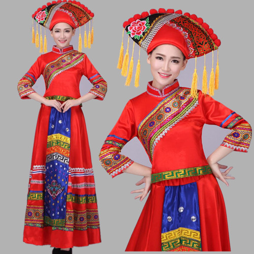 新款廣西壯族成人舞蹈服演出服瑤族彝苗族少數民族服裝表演服飾女