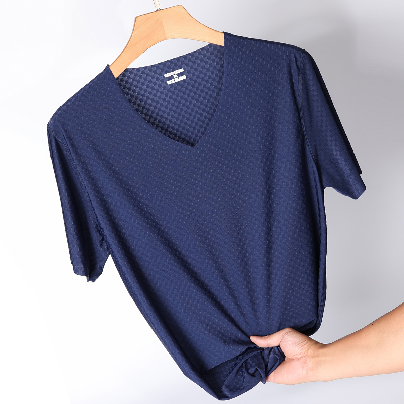 glace treillis à manches courtes t-shirt des hommes de la glace d'été en soie sans couture maille stretch athlétique respirant cool de v-cou-demi-manches t-shirt de la section mince glace treillis à manches courtes t-shirt des hommes de la glace d'été en soie sans couture maille stretch athlétique respirant cool de v-cou-demi-manches t-shirt de la section mince
