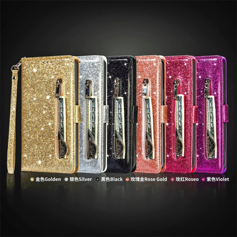 Glitter Bling Girls Wallets Folio Flip Magnetic Synthetic Leather Card Holder Folding Stand S23, S23 Plus, S23 Ultra Samsung
