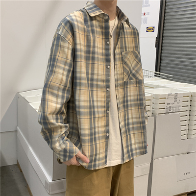 港风ins格子衬衫男宽松韩版帅气春秋长袖衬衣青少年潮流百搭外套-淘宝网 港风ins格子衬衫男宽松韩版帅气春秋长袖衬衣青少年潮流百搭外套-淘宝网