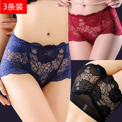 本命年大红大紫蕾丝中腰内裤女透明诱惑提臀无痕纯棉裆三角内裤女-淘宝网