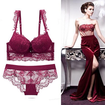 本命年红色文胸性感蕾丝少女士小胸聚拢收副乳调整型内衣胸罩套装-淘宝网