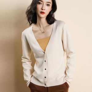 【鄂尔多斯专场】100%羊绒开衫女针织衫外套纯色平面