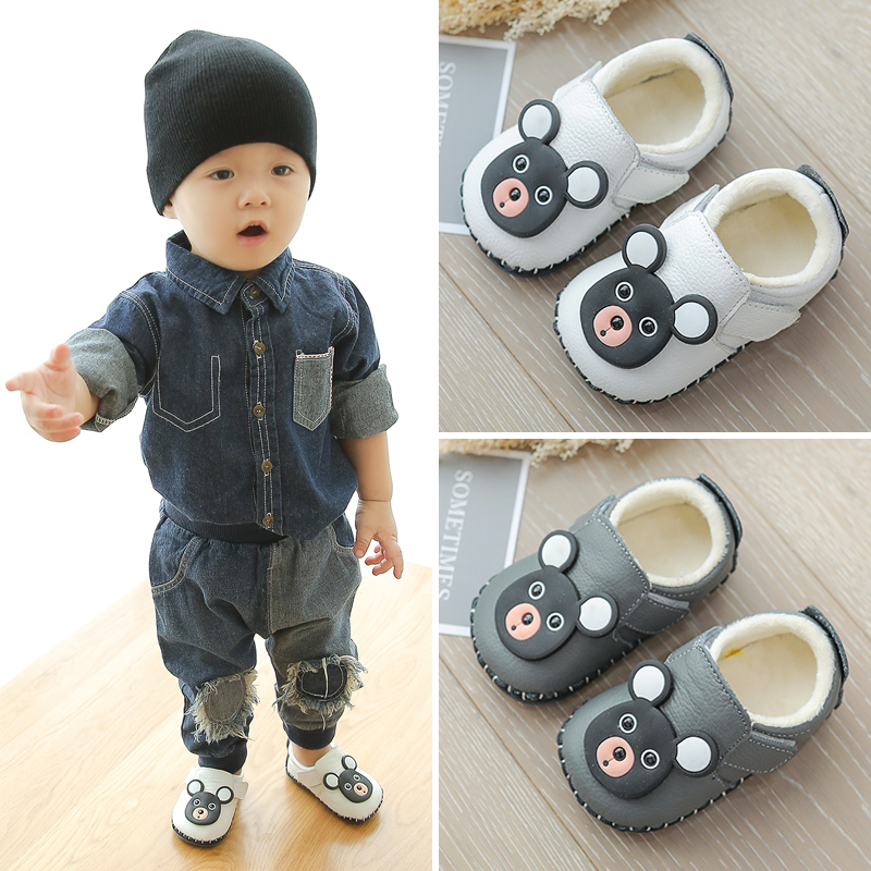 男童寶寶軟底學步鞋秋鼕0一1歲女童皮鞋子6-12個月嬰兒加絨二棉鞋