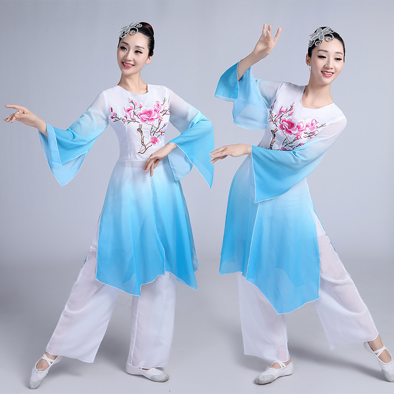古典舞蹈服裝2017新款秧歌服中國風飄逸雪紡成人現代民族演出服女
