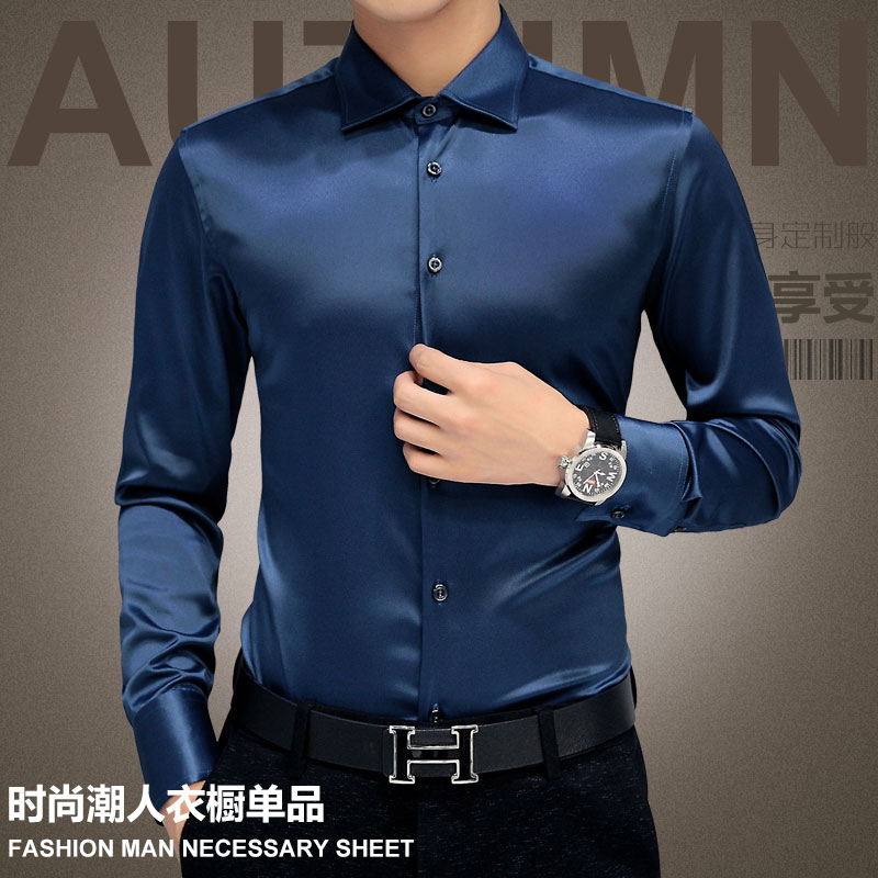 diapositive matériel de coton mercerisé shirt à manches longues pour hommes de la glace de soie mince brillant satin soyeux shirt des hommes d'affaires non-fer à soie diapositive matériel de coton mercerisé shirt à manches longues pour hommes de la glace de soie mince brillant satin soyeux shirt des hommes d'affaires non-fer à soie