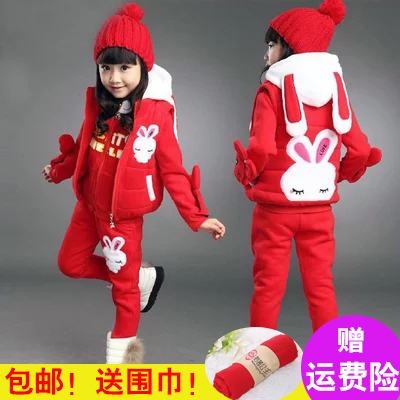 女童鼕裝衛衣套裝2017新款兒童加絨加厚中大童韓版運動洋氣三件套