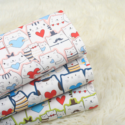 进口棉麻古布可以猫咪印花面料 手工DIY 拼布包包布料