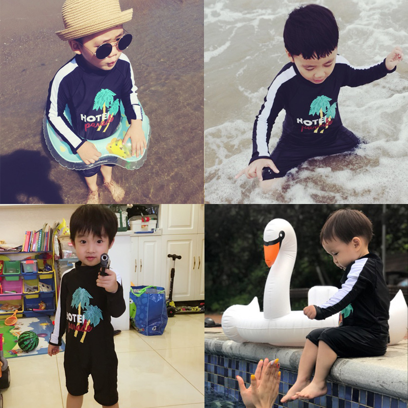 韓國可愛兒童泳衣男女童中小女孩連體平角兒童防曬潮流衝浪遊泳衣
