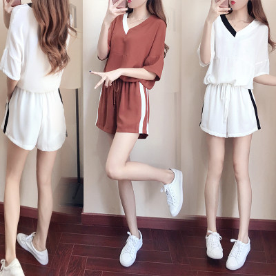 เสื้อผ้าผู้หญิง 女运动套装2019夏款跑步网红运动套装女抖音女土运动套装时尚洋气  