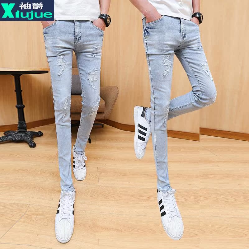 ripped jeans des hommes de printemps slim version coréenne de la lumière des hommes pieds pantalons marée stretch joker pantalon skinny ripped jeans des hommes de printemps slim version coréenne de la lumière des hommes pieds pantalons marée stretch joker pantalon skinny