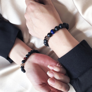 黑玛瑙情侣手链一对男女士潮韩版学生个性简约冷淡风闺蜜生日礼物