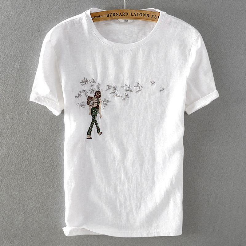 la chine vent rétro lâche chemise en lin t-shirt brodé robe chemise hommes d'été de matériel de coton manches courtes la chine vent rétro lâche chemise en lin t-shirt brodé robe chemise hommes d'été de matériel de coton manches courtes