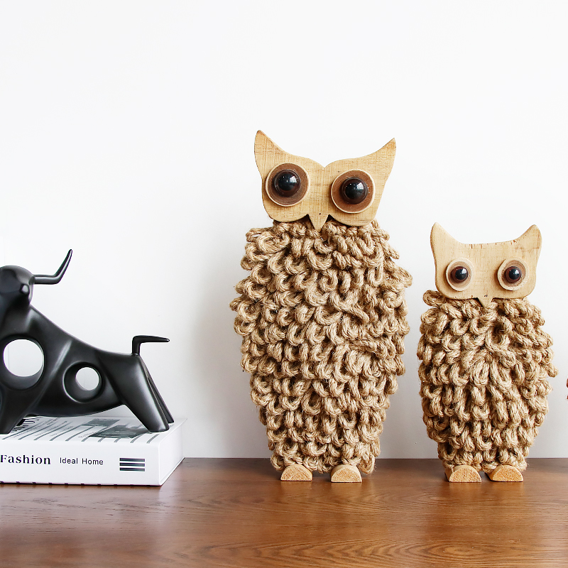 Handmade Wooden Owl Decoration Creative Nordic Home Decoration Study Entrance Desktop Living Room Indoor Gift