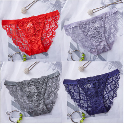 香港潮牌低腰女士内裤性感蕾丝网纱细带性感透明火辣三角裤四件装-淘宝网