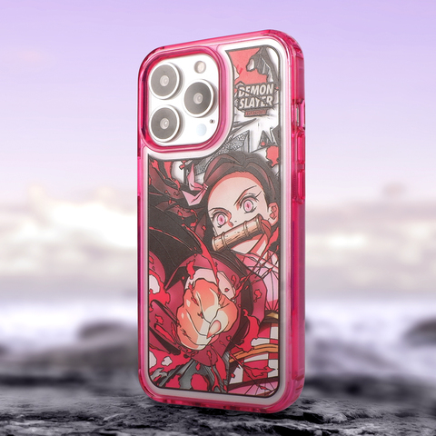 Demon Slayer Nezuko Pink Trim Dynamic Anime Illustration iPhone Case