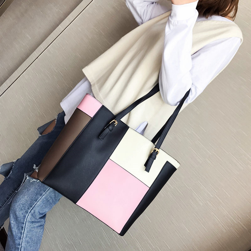 包包2017新款女包日韓版時尚簡約托特包百搭手提包撞色單肩包大包