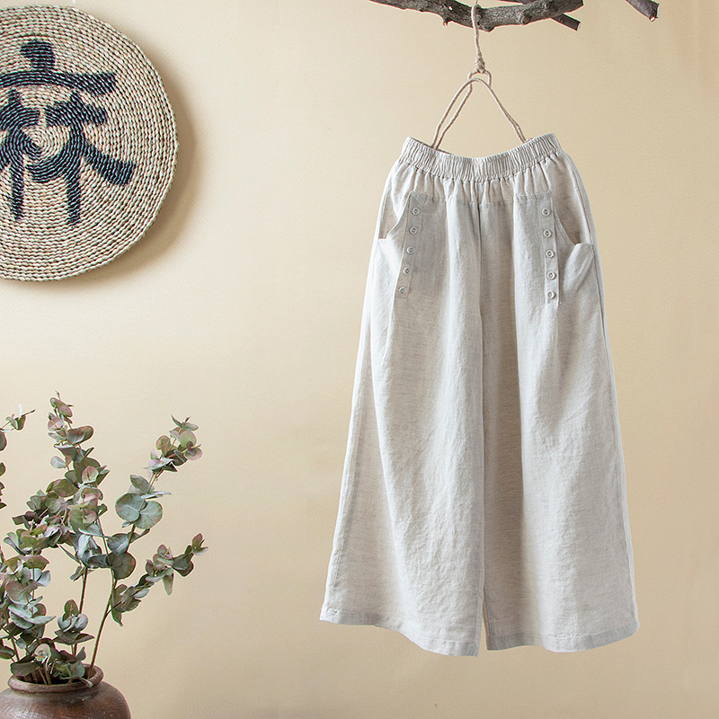 le premier manteau voie de l'art vintage, linge de casual décontracté recadrée pantalons d'été de couleur solide de poche de couture jambe large femmes pantalon 2019 le premier manteau voie de l'art vintage, linge de casual décontracté recadrée pantalons d'été de couleur solide de poche de couture jambe large femmes pantalon 2019