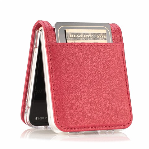 Red — Z Flip4 F7210 Synthetic Leather Card Holder Samsung Phone Case