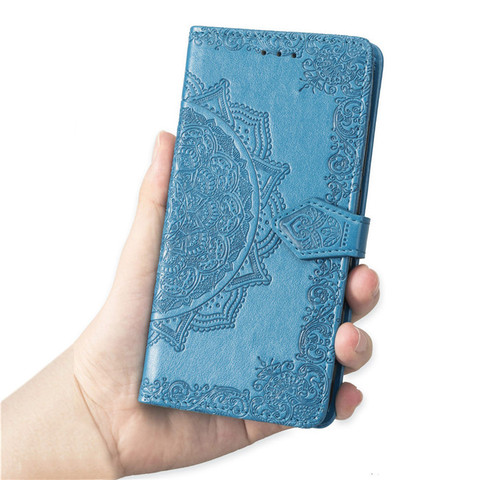 Blue — Zenfone 7, Zenfone 7 Pro Wallets Folio Flip Magnetic Synthetic Leather Card Holder Folding Stand Embossed Mandala