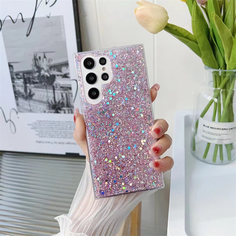 Pink — Girls Shiny Glitter Bling Silicone TPU S23, S23 Plus, S23 Ultra, S22, S22 Plus, S22 Ultra, S21, S21 Plus, S21 Ultra
