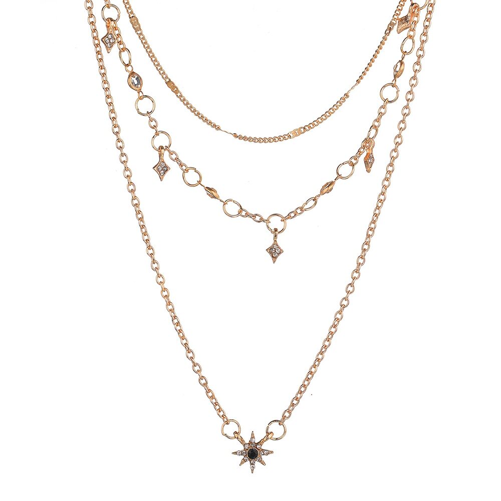 สร้อยคอ 欧美流行时尚女式多层星星吊坠颈链手工项链组合潮流网红简约气质  