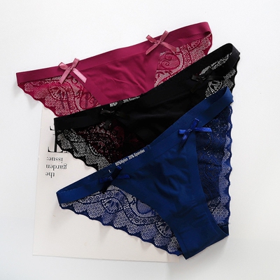 性感蕾丝女士内裤 透明火辣细带蝴蝶结低腰大码无痕三角内裤女夏-淘宝网