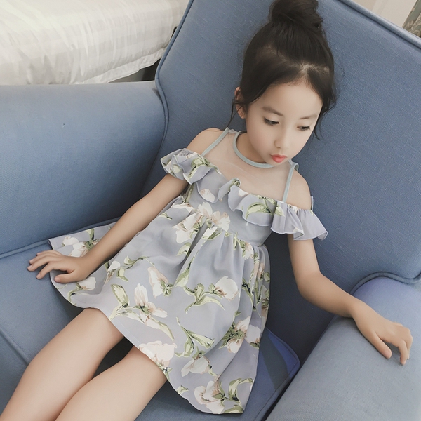 女童吊带连衣裙童装小女孩夏季荷叶边露肩背心裙公主裙儿童裙子