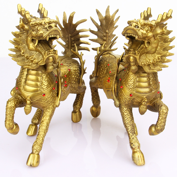 心诚阁 开光纯铜麒麟摆件一对大号 送子麒麟风水摆件家居装饰品