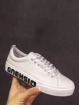 欧洲站 2016秋季新款 真皮系带小白鞋平底厚底英文女鞋正品