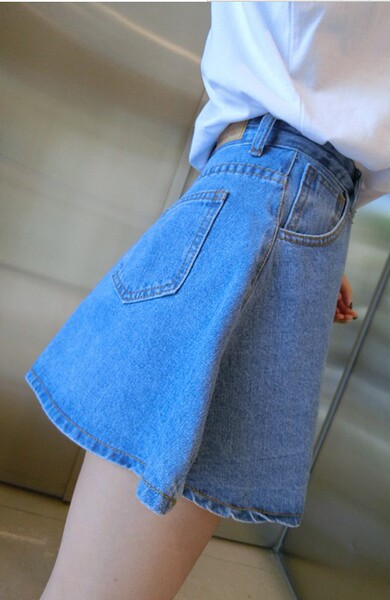 春夏新款韩版女装时尚复古宽松高腰阔腿半身裙裤牛仔短裤裙学生潮