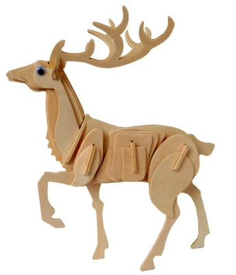 动物拼图梅花鹿 3d立体木质制模型 儿童益智手工玩具 拼装diy拼板