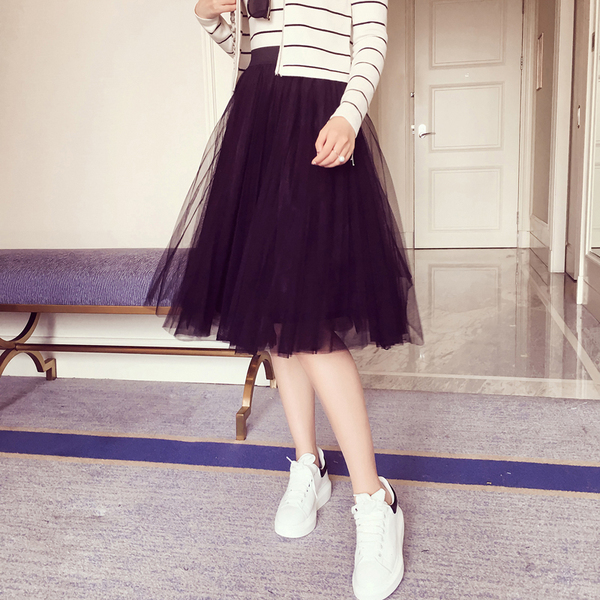 网纱裙半身裙中长裙秋冬新品韩版纱裙大摆A字裙蓬蓬裙仙女裙