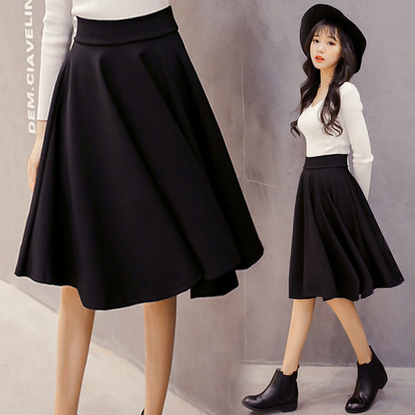 半身裙秋冬新款A字裙高腰伞裙显瘦韩国大摆裙子纯色中长裙蓬蓬裙