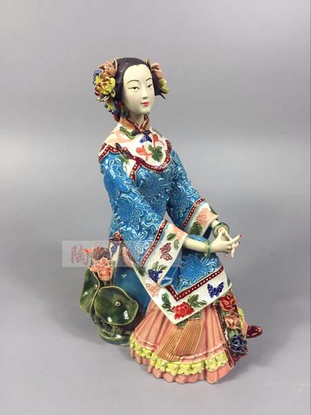 陶瓷工艺品石湾公仔家居装饰品礼品摆件仕女春夏秋冬之初夏(蓝)