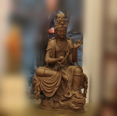 大师王潇笠手制/收藏级真品/上等原矿紫泥/水月观音/紫砂雕塑