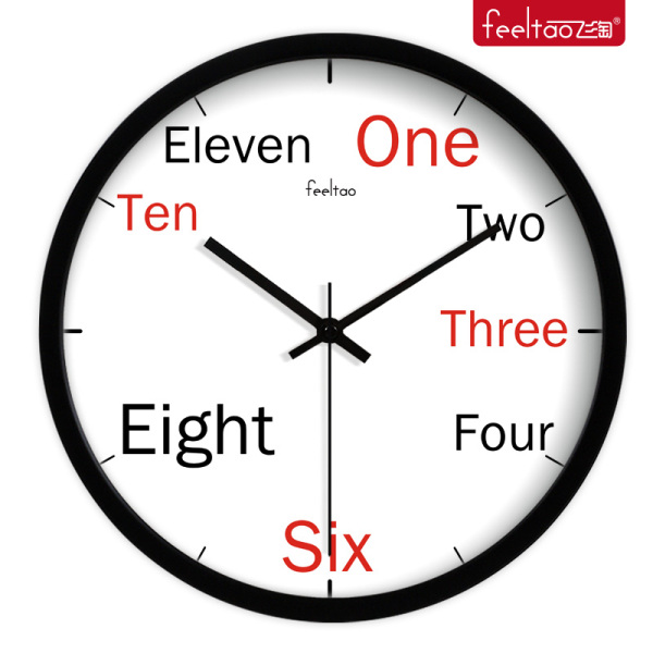 飞淘简约时尚英文英语字母初中高中教室办公室时钟墙钟壁挂钟表大
