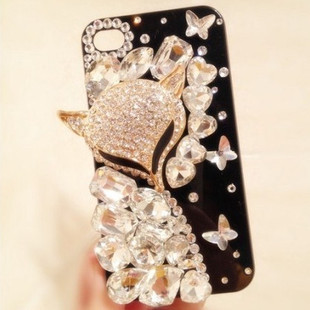 狐狸头水钻手机钻贴iphone4 4s 5手机壳diy材料包壳贴钻手机饰品