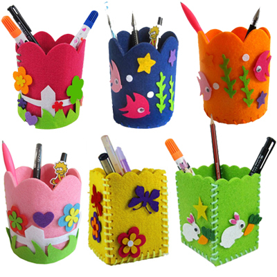 满包邮儿童布艺笔筒立体手工diy宝宝创意粘贴不织布材料包笔筒